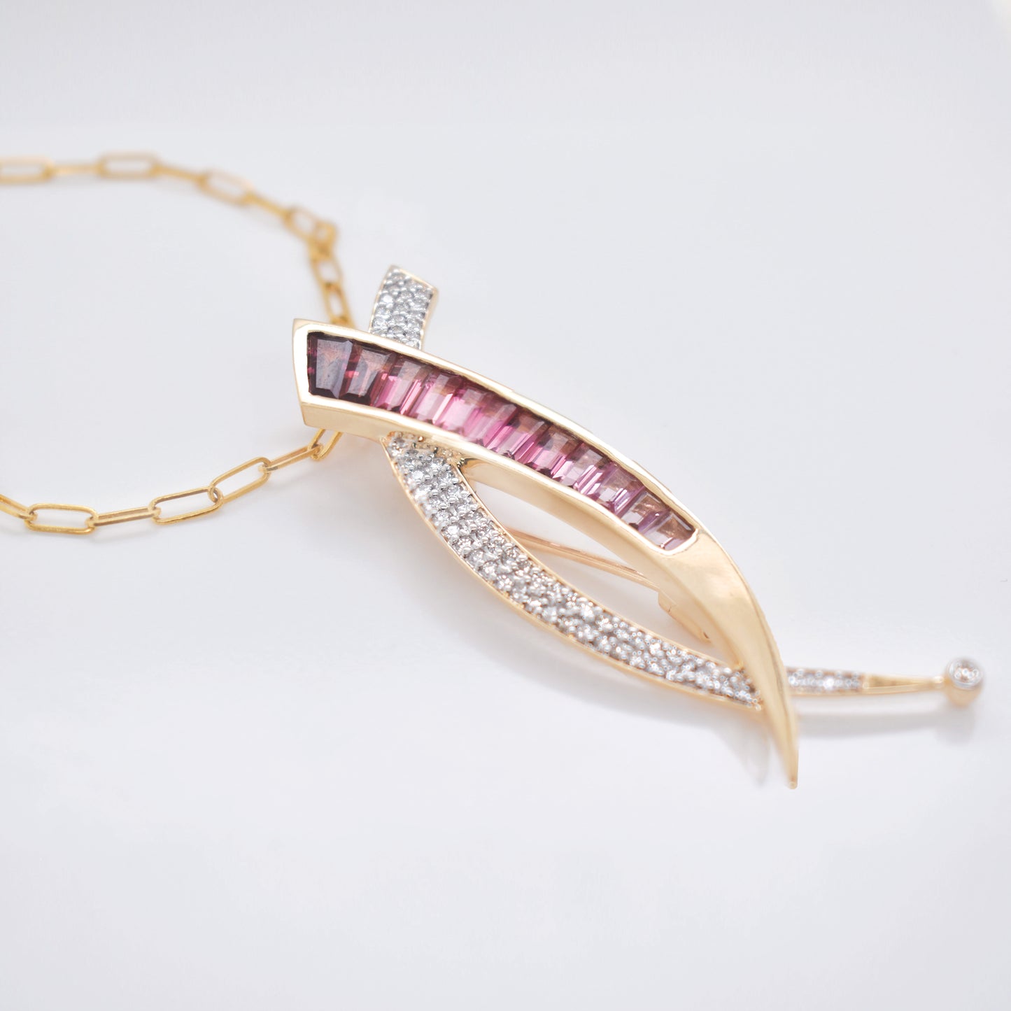 Sword Pink Tourmaline Pendant Brooch