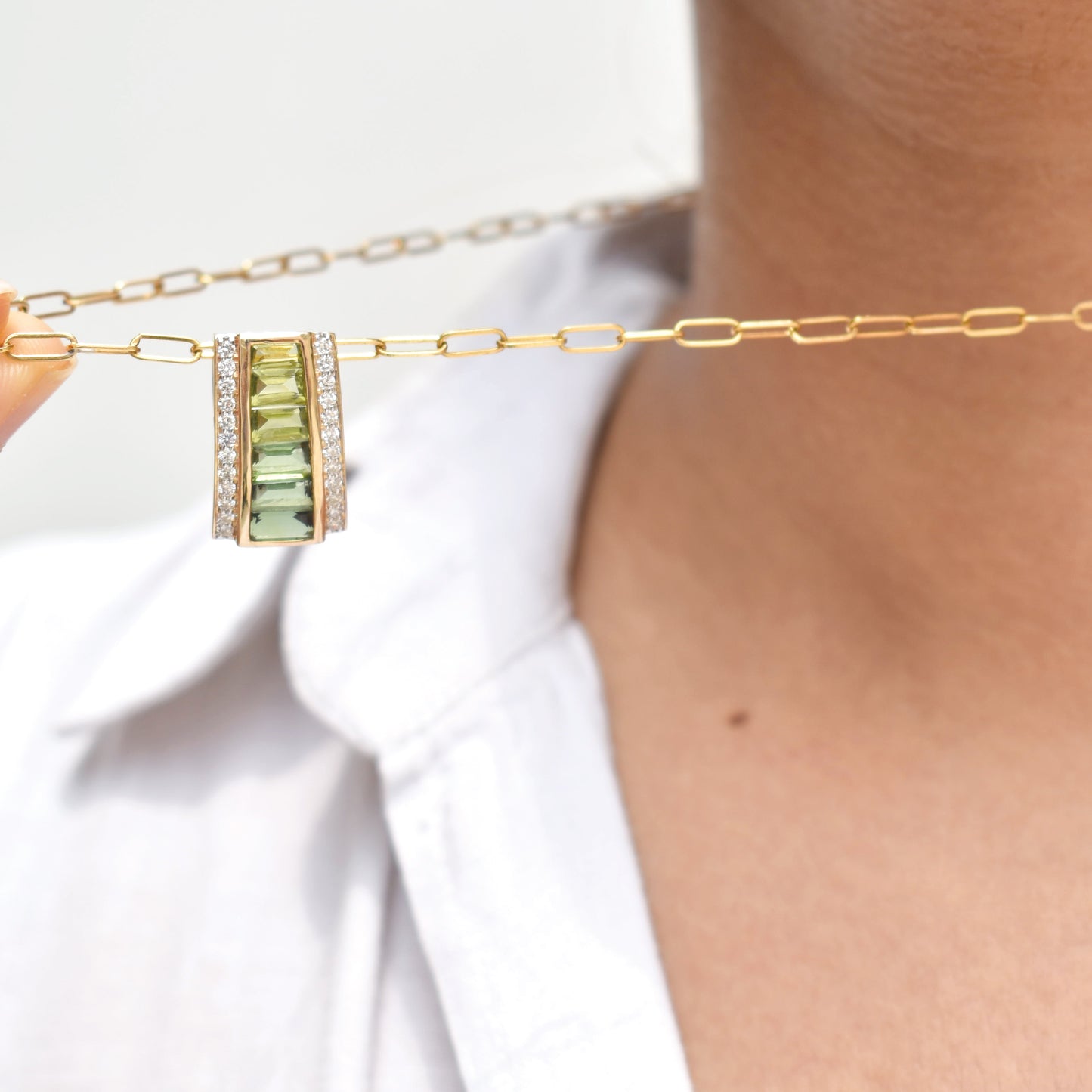 Pyramid Peridot Green Tourmaline Pendant