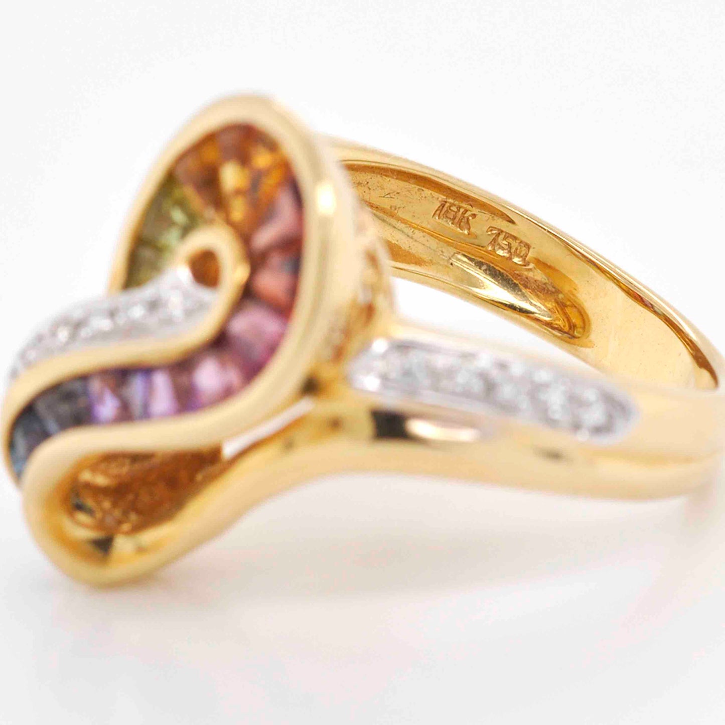 18K Gold Swirl Channel-Set Rainbow Gemstones Diamond Ring - Vaibhav Dhadda Jewelry