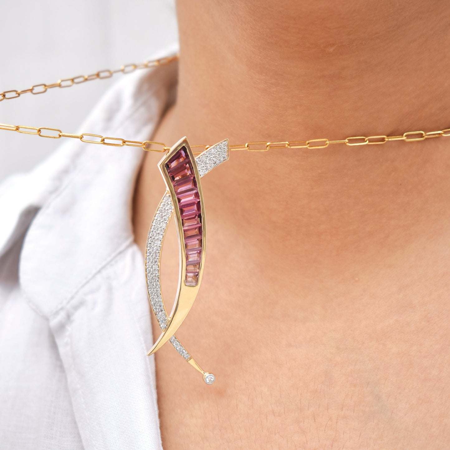 Sword Pink Tourmaline Pendant Brooch