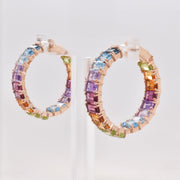 Rainbow Gemstones Octagon Hoop Earrings