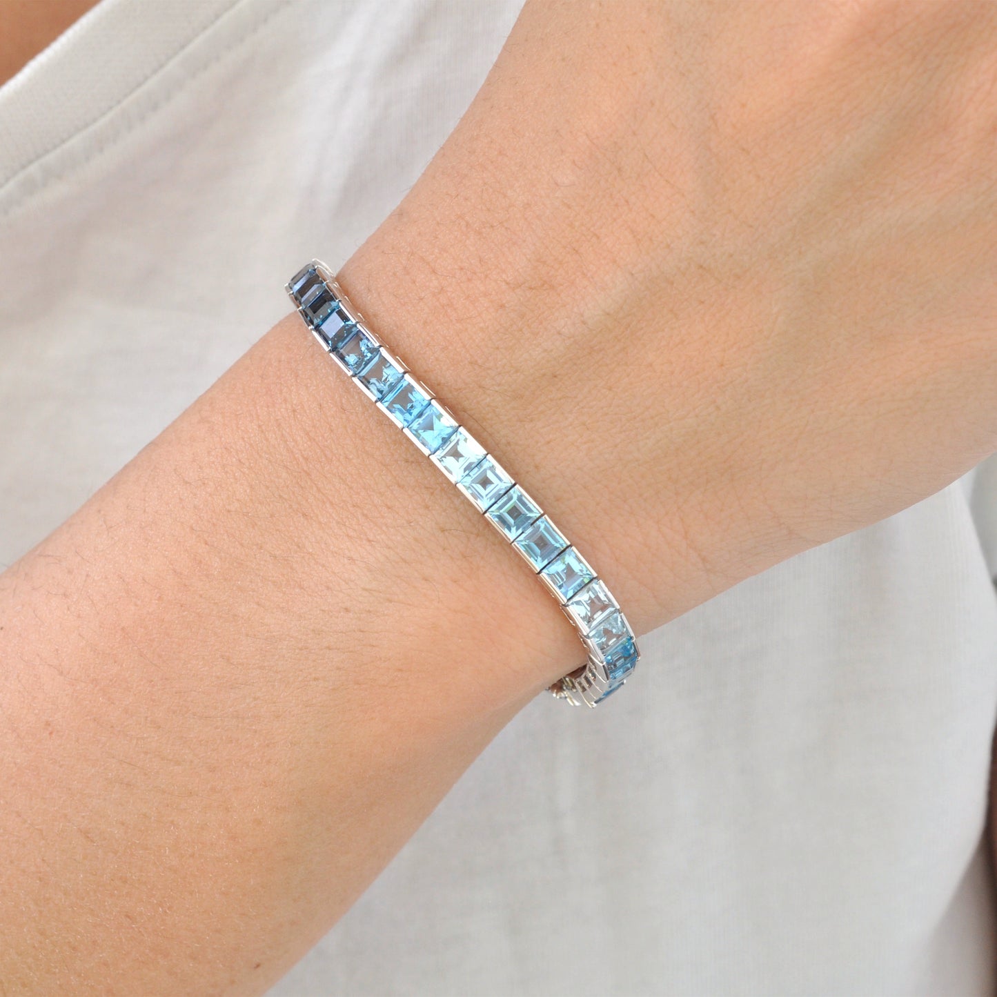 Tennis Bracelet - Blue Topaz Square Edition
