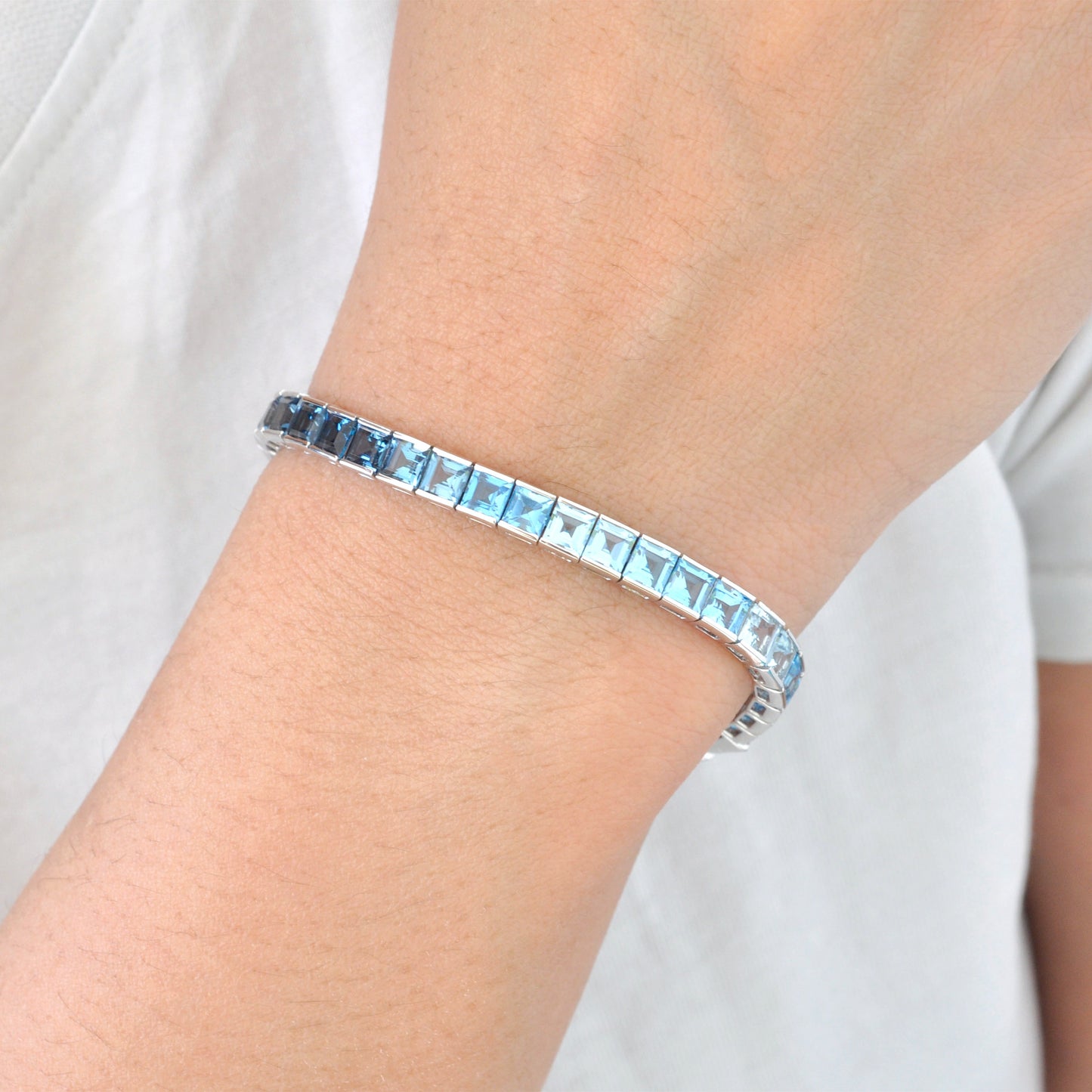 Tennis Bracelet - Blue Topaz Square Edition