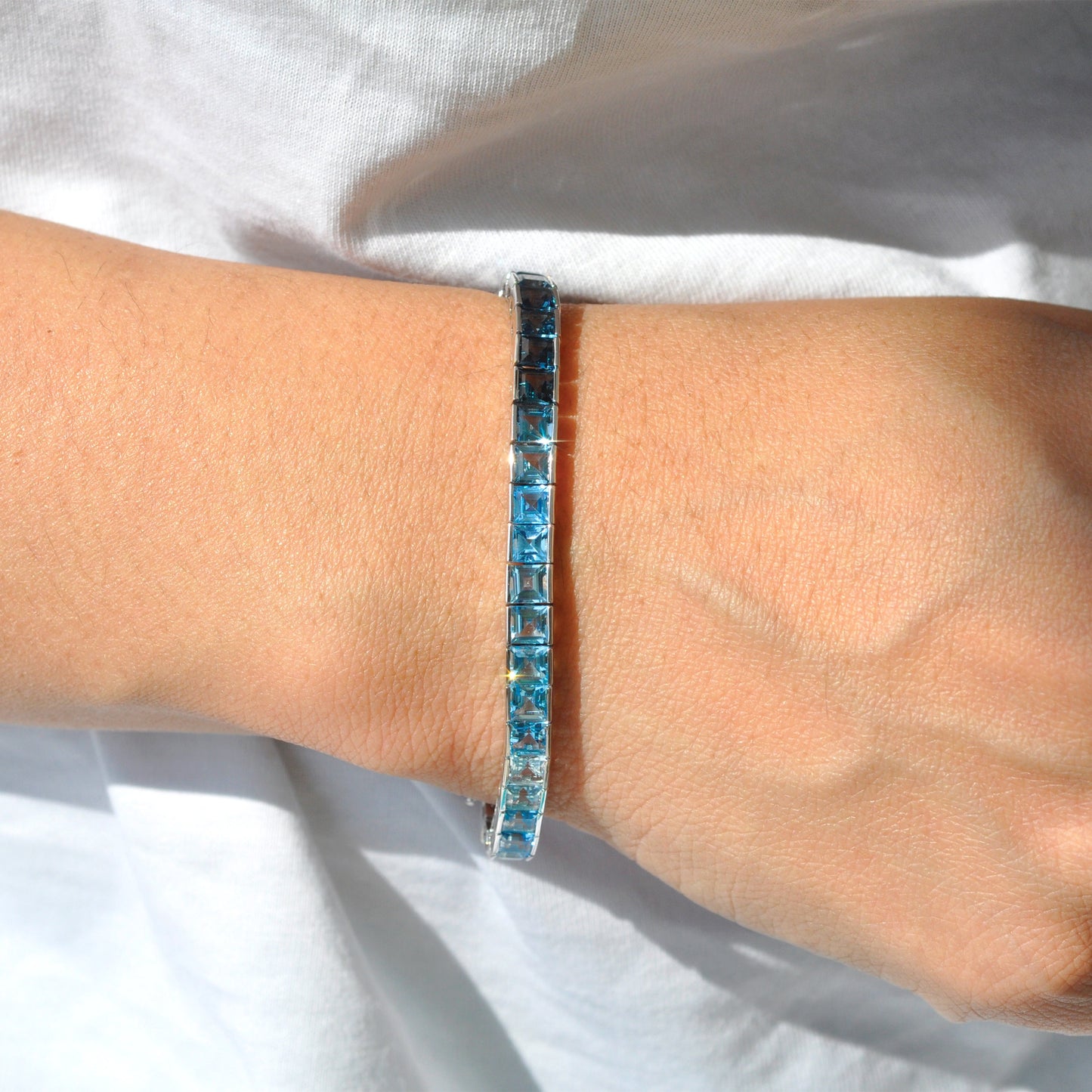 Tennis Bracelet - Blue Topaz Square Edition