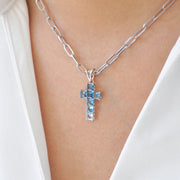 Linear Blue Topaz Cross Pendant