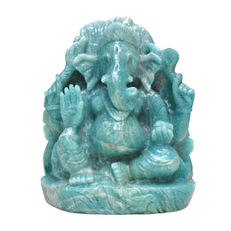 2.70 Kg Hand-Carved Amazonite Ganesha Idol Statue Spiritual Hindu Sculpture