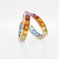18K Gold Rainbow Gemstones Channel Set Hoop Earrings