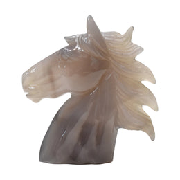 Hand-Carved Natural Agate Horse Head Sculpture Figurine