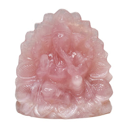 2.27 Kg Rose Quartz Ganesha Idol Lotus Shape Sculpture Figurine