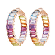 Rainbow Gemstones Octagon Hoop Earrings