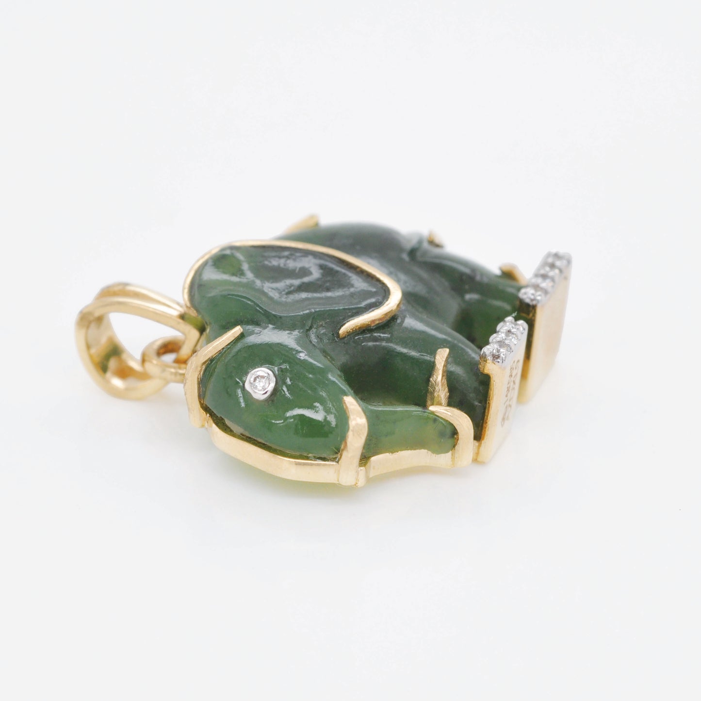 Hand-Carved Nephrite Jade Elephant Diamond Pendant