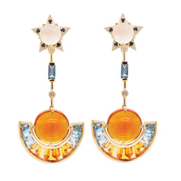 Twilight Citrine Topaz Sapphire Dangle Earrings