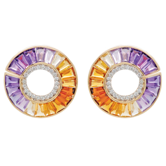 Ametrine Curve Diamond Stud Earrings
