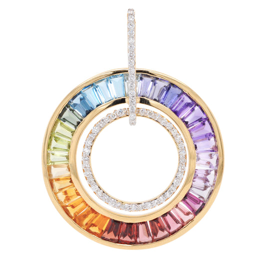 Rainbow Baguette Circle Pendant