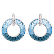 Circle Blue Topaz Diamond Earrings