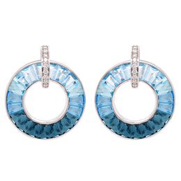 Circle Blue Topaz Diamond Earrings