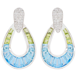 Doorknocker Blue Topaz Peridot Earrings