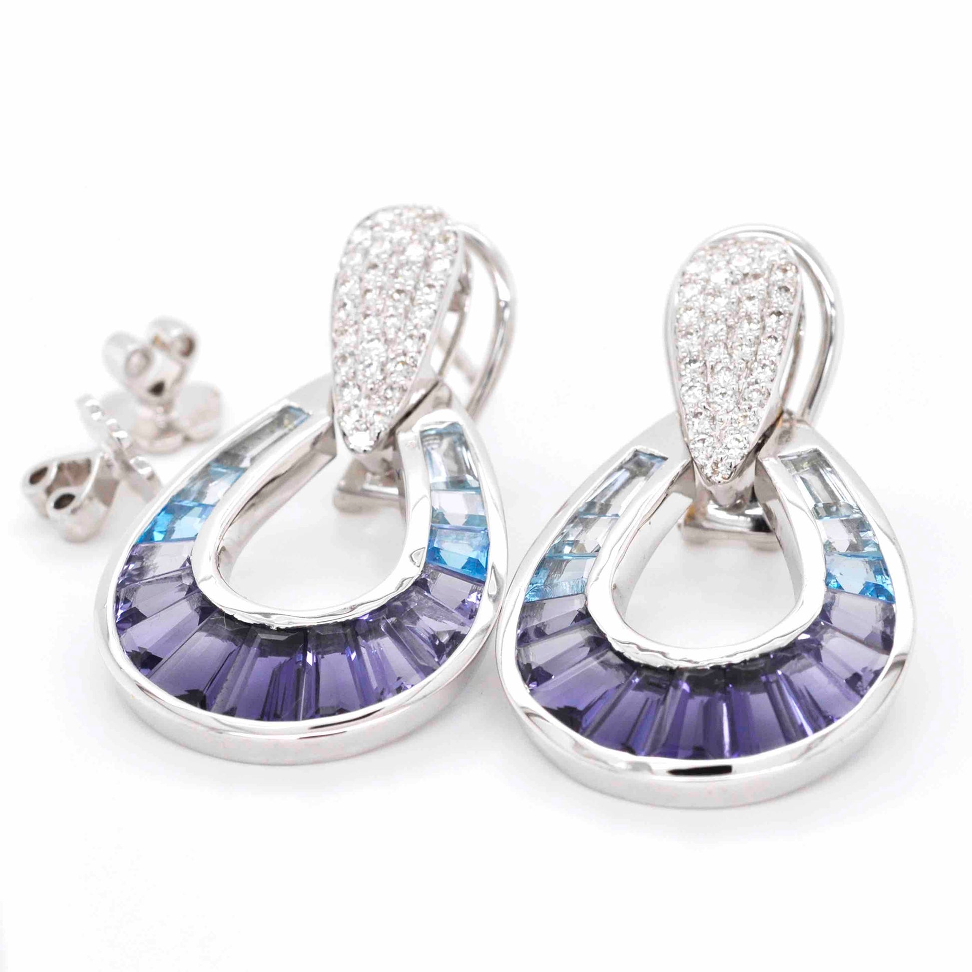 Aqua iolite raindrop diamond earring