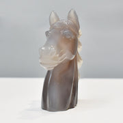 Hand-Carved Natural Agate Horse Head Sculpture Figurine