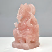 1.45 Kg Rose Quartz Ganesha Idol Hand-Carved Sculpture Religious Figurine