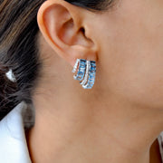 Blue Topaz & Diamond Drift Hoop Earrings