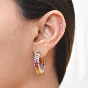 Rainbow Gemstones Octagon Hoop Earrings