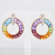 Circle Rainbow Diamond Earrings