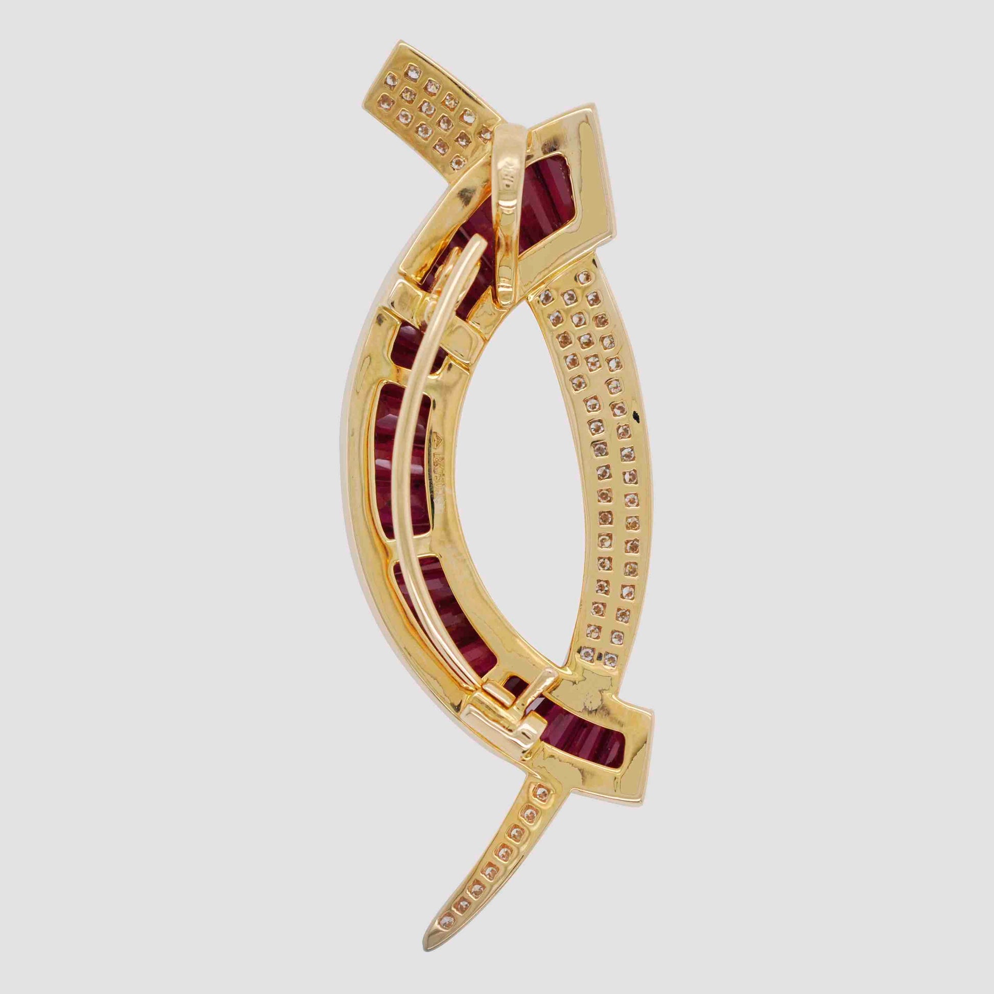 18K Gold "D" Channel-Set Ruby Diamond Pendant Brooch - Vaibhav Dhadda Jewelry