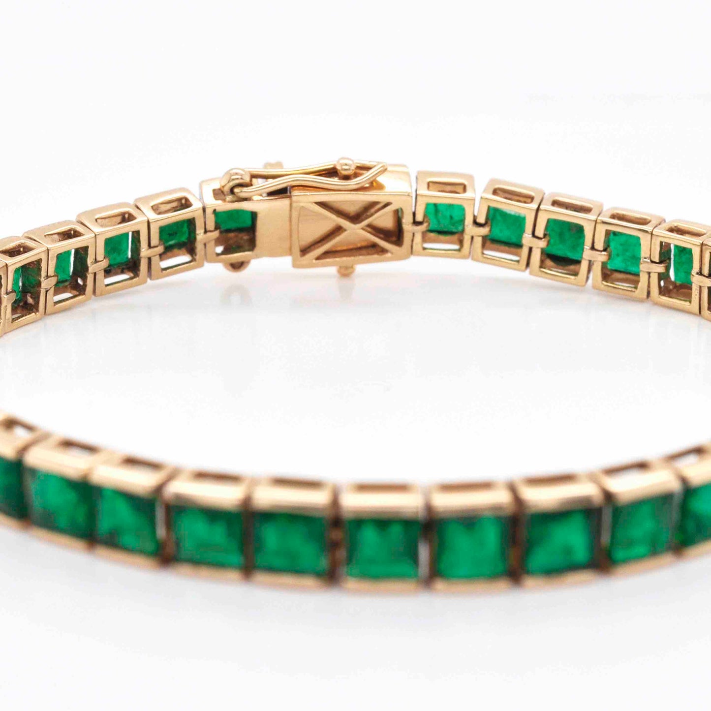 18K Gold Square Zambian Emerald Art Deco Tennis Bracelet - Vaibhav Dhadda Jewelry