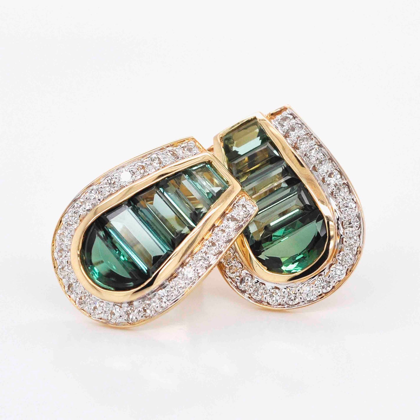 green tourmaline gemstone stud earrings with diamonds gold