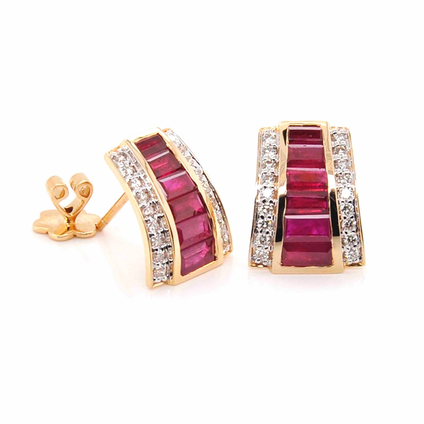 18K Gold Ruby Art Deco Pyramid Diamond Set - Vaibhav Dhadda Jewelry