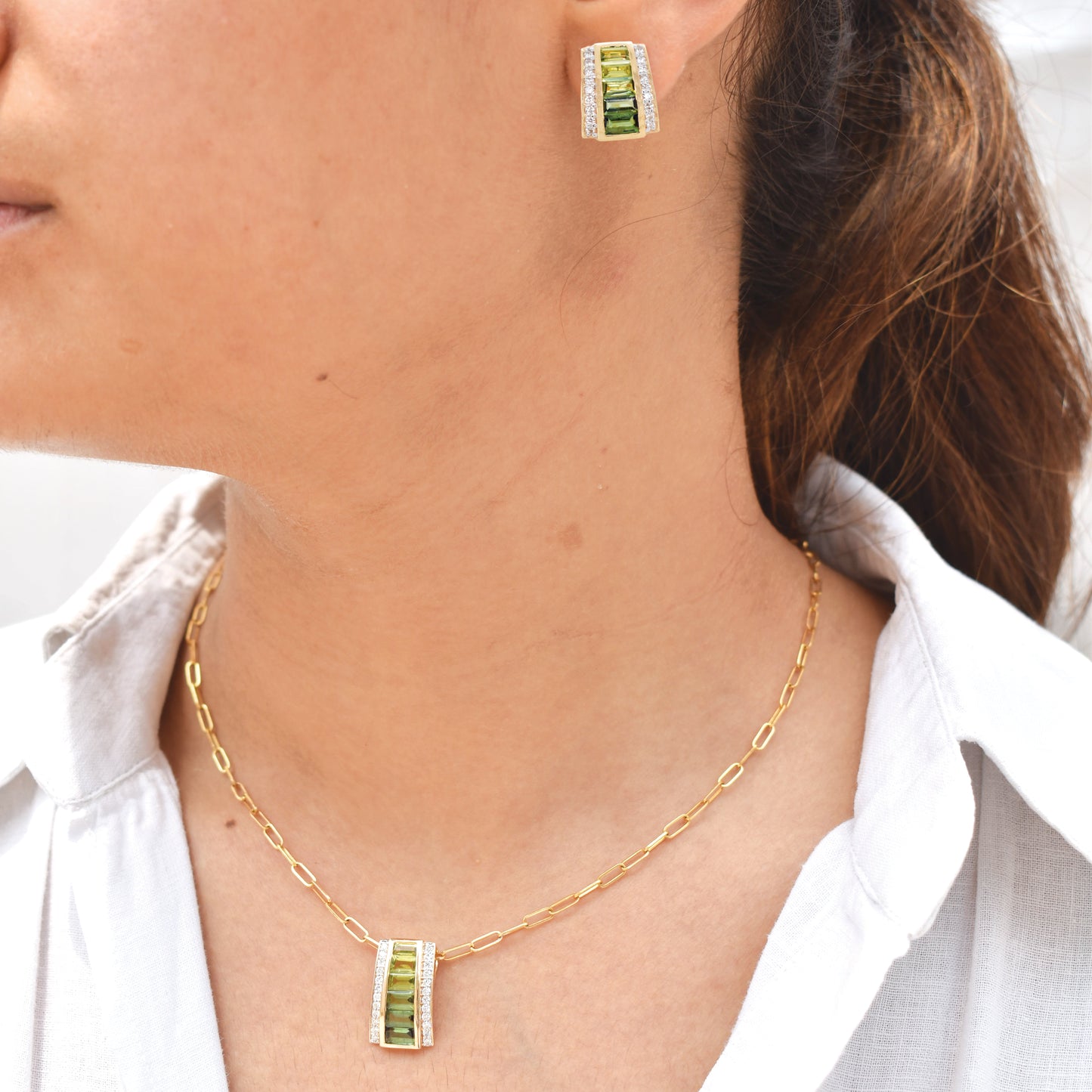 Green Tourmaline Peridot Pyramid Set