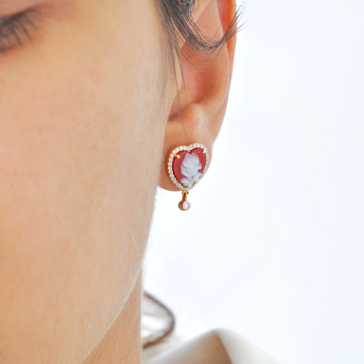 Cameo Flower Heart Stud Earrings