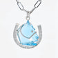 Hand-Carved Swiss Blue Topaz Horse Shoe Pendant