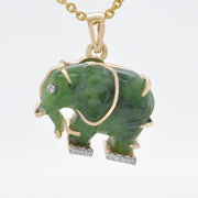 Hand-Carved Nephrite Jade Elephant Diamond Pendant