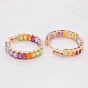 Rainbow Gemstones Octagon Hoop Earrings