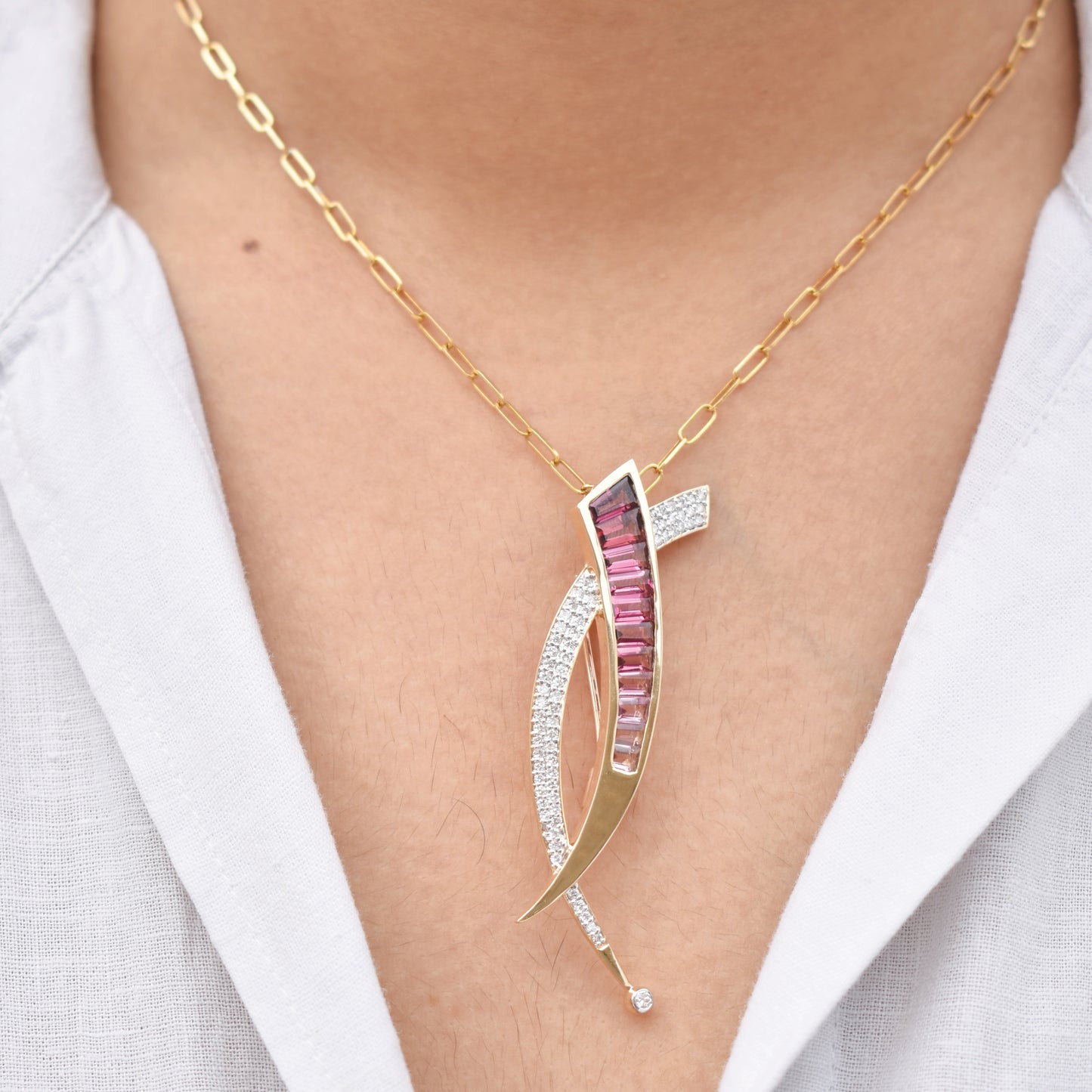 Sword Pink Tourmaline Pendant Brooch