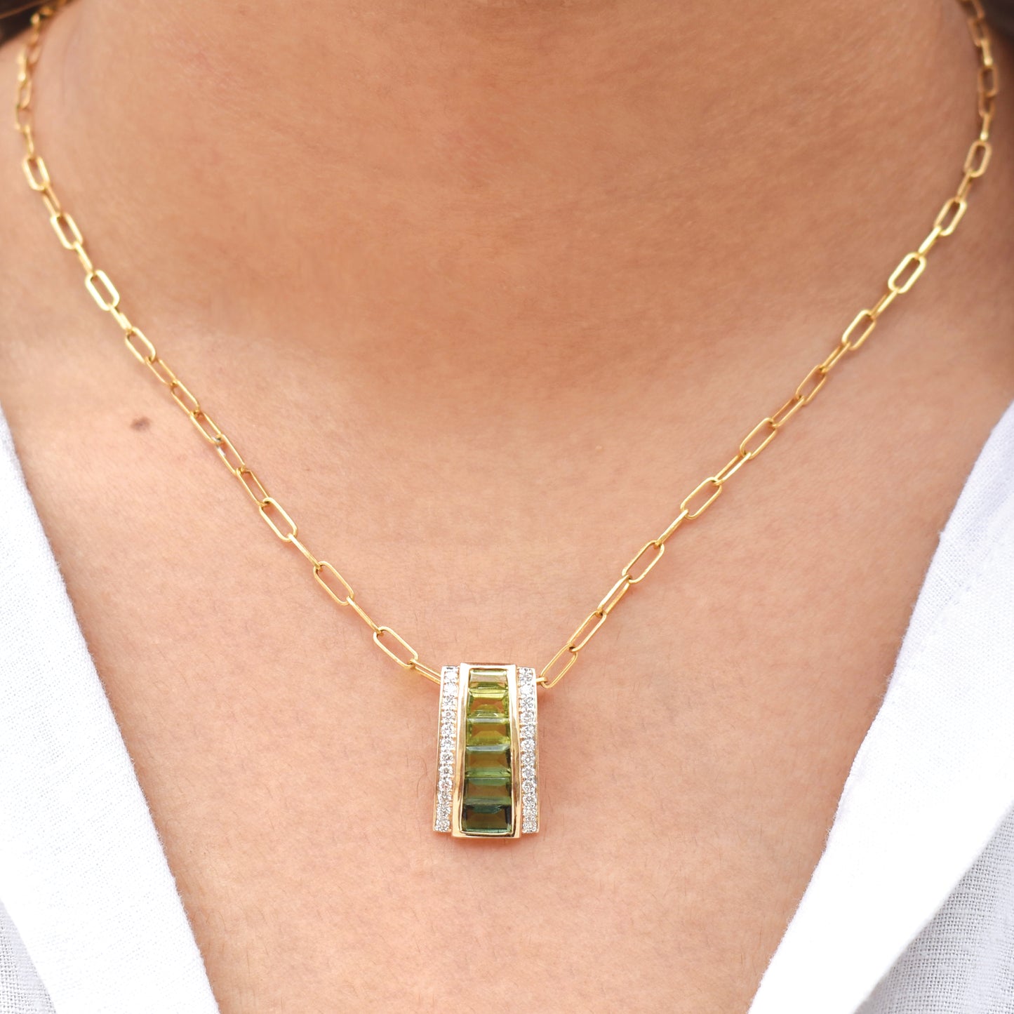 Pyramid Peridot Green Tourmaline Pendant