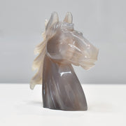 Hand-Carved Natural Agate Horse Head Sculpture Figurine