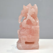1.45 Kg Rose Quartz Ganesha Idol Hand-Carved Sculpture Religious Figurine