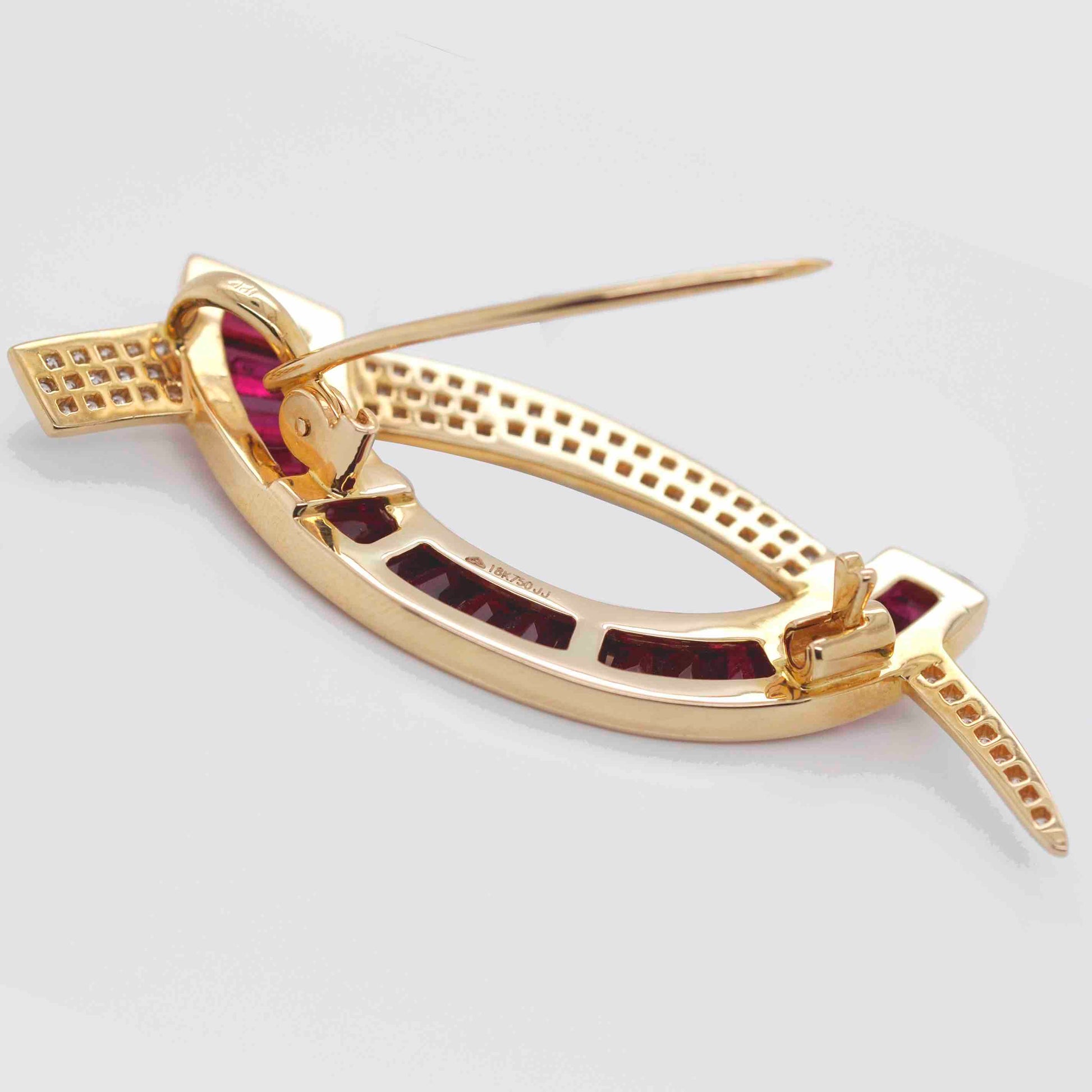 18K Gold "D" Channel-Set Ruby Diamond Pendant Brooch - Vaibhav Dhadda Jewelry