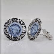 Sterling Silver Medusa Cufflinks with Blue Agate