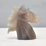 Hand-Carved Natural Agate Horse Head Sculpture Figurine