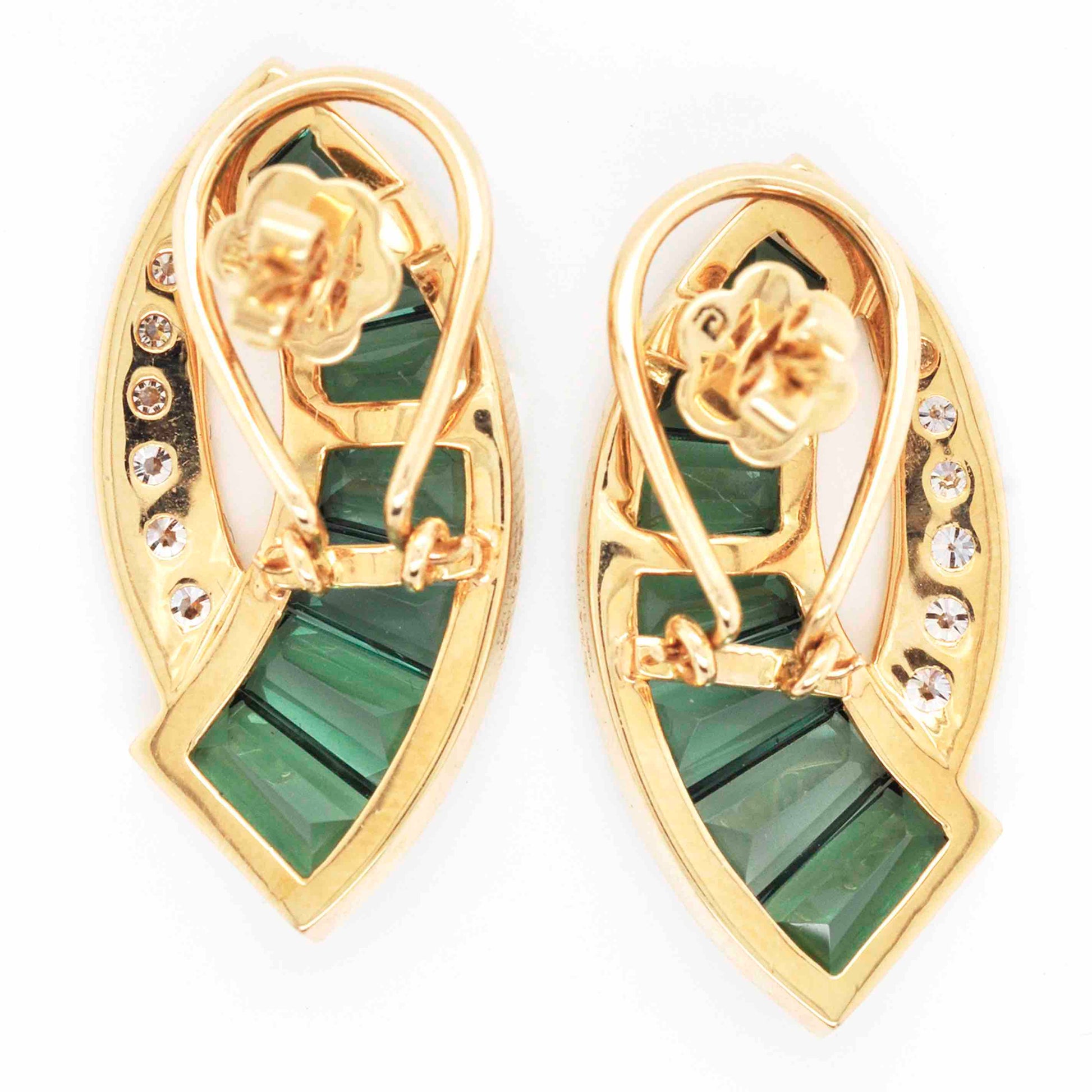 trendy green tourmaline earrings with unique gradient design