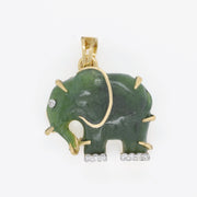 Hand-Carved Nephrite Jade Elephant Diamond Pendant
