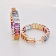 Rainbow Gemstones Octagon Hoop Earrings