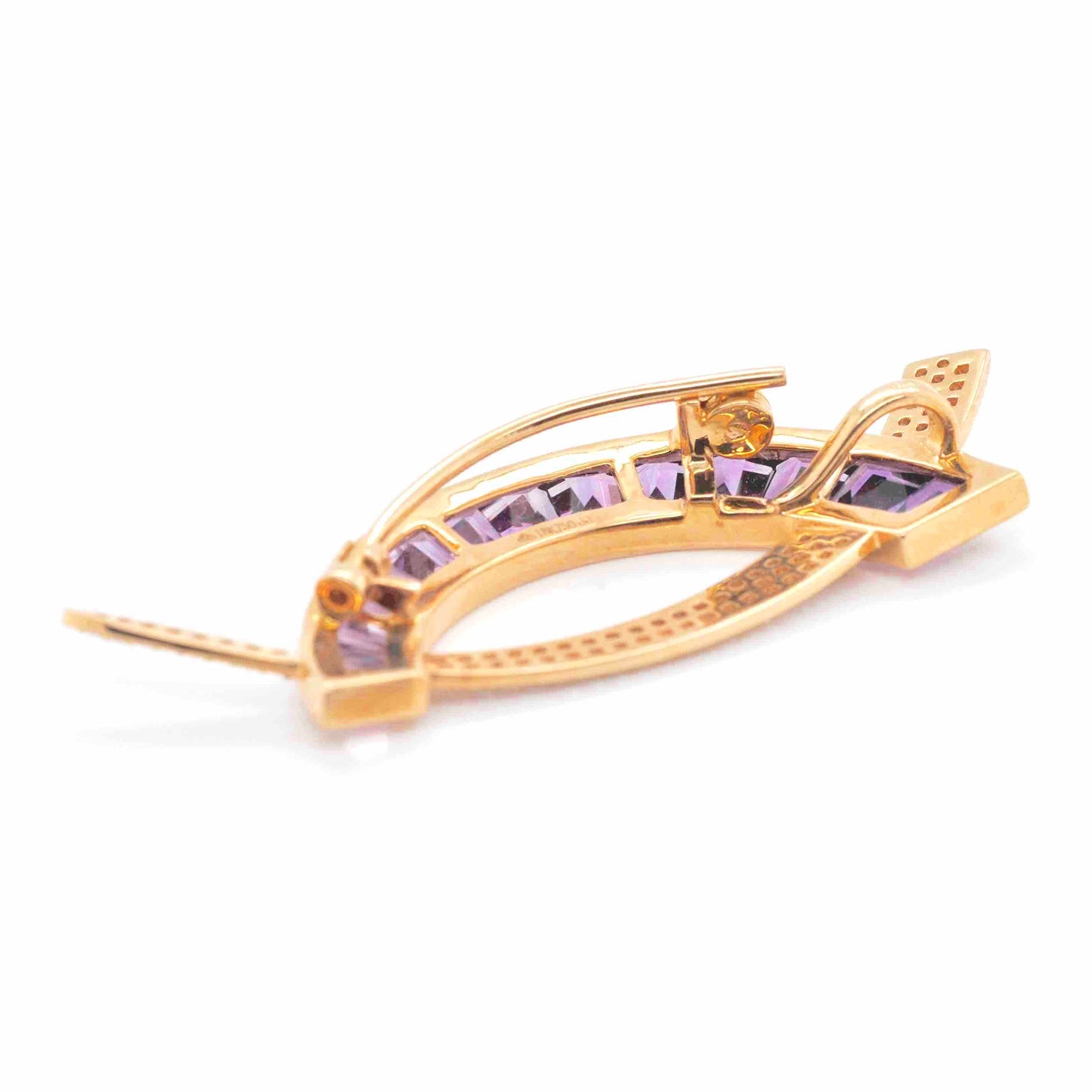 18K Gold "D" Channel-Set Amethyst Diamond Pendant Brooch - Vaibhav Dhadda Jewelry