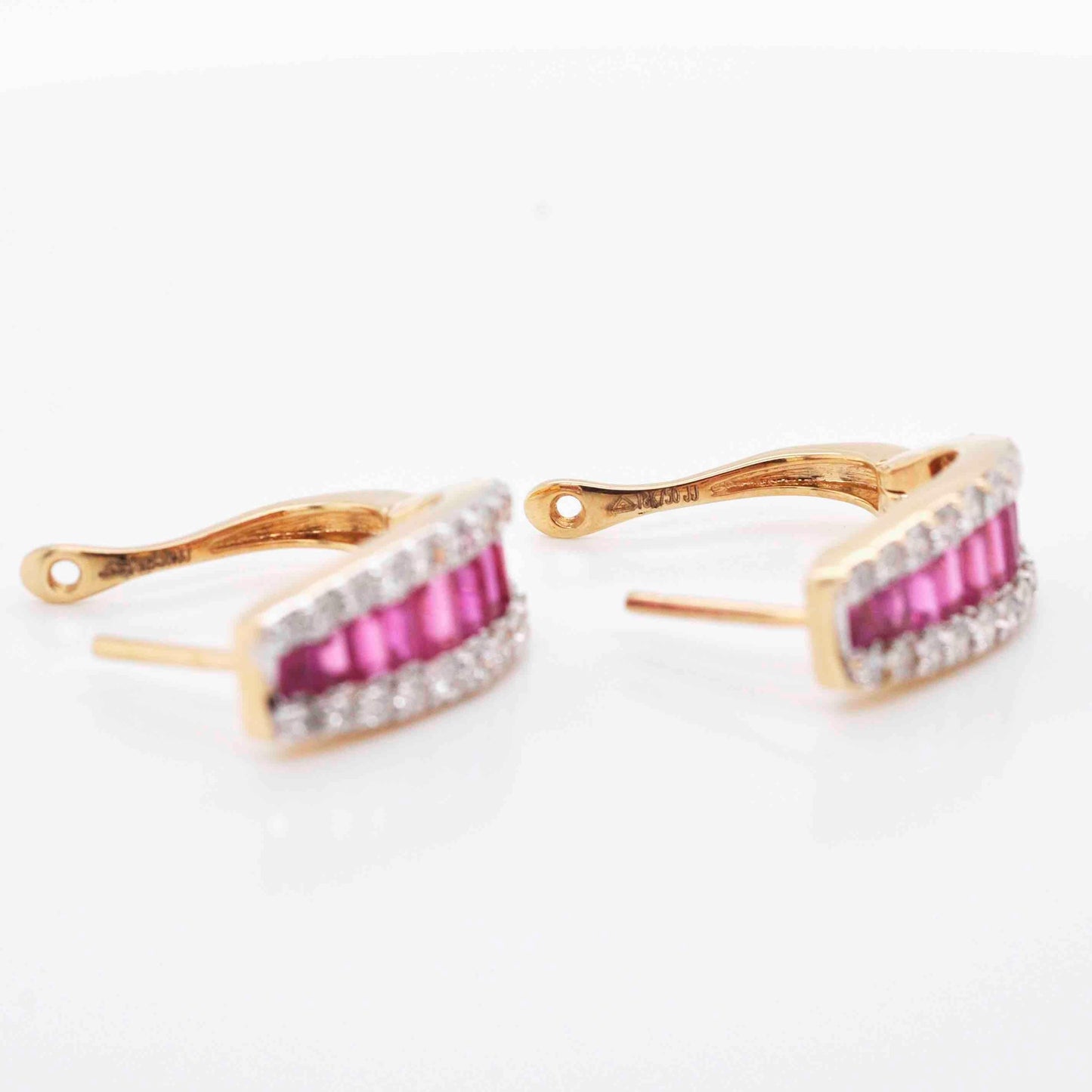 18k gold ruby diamond huggie hoop earrings 