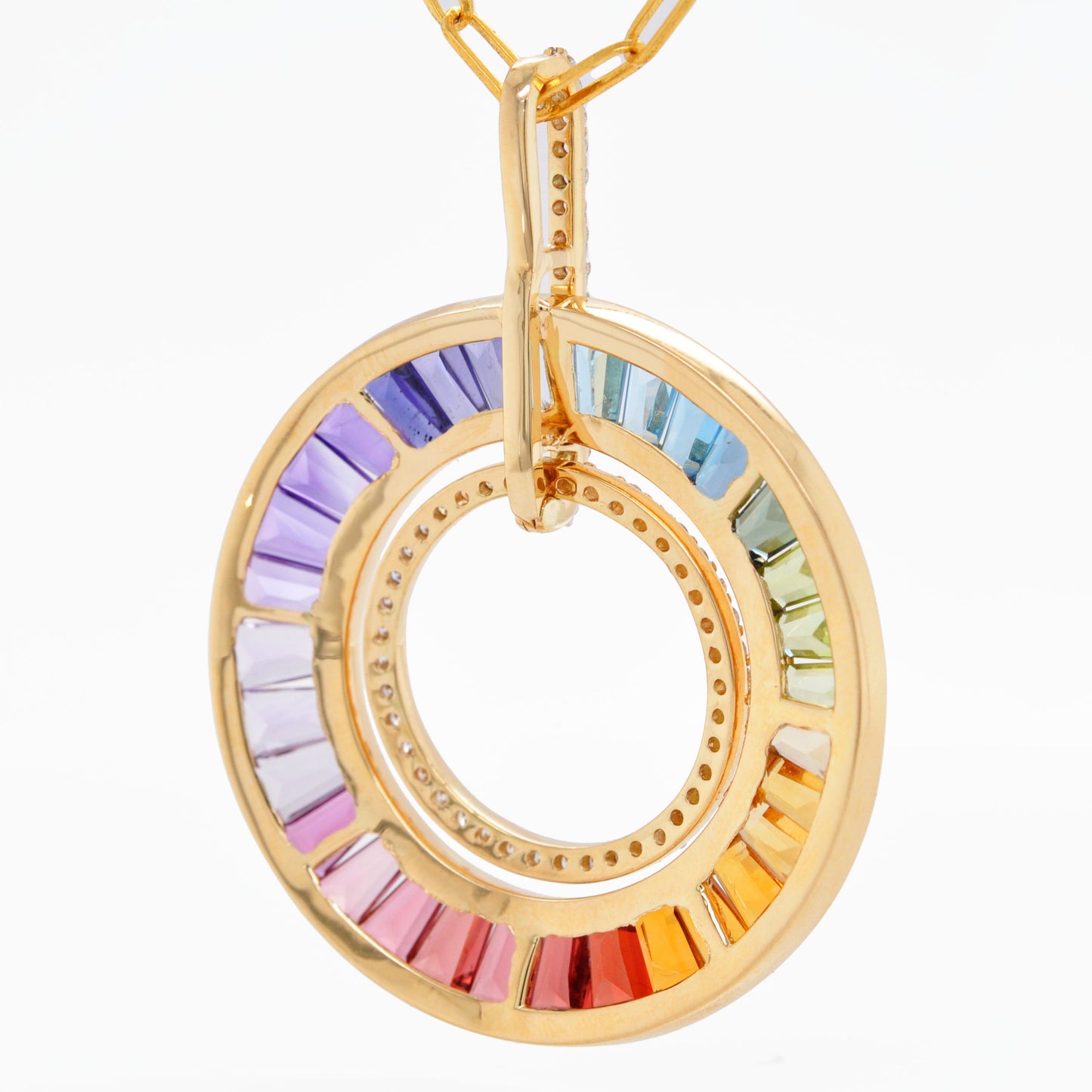 Rainbow Baguette Circle Pendant