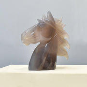 Hand-Carved Natural Agate Horse Head Sculpture Figurine